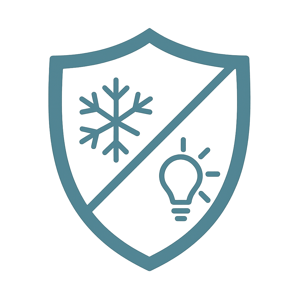 Shield with snowflake and sun icon symbolizing insulation and climate control services