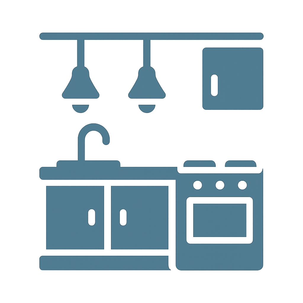 Kitchen counter and cabinets icon representing interior finishing and custom design