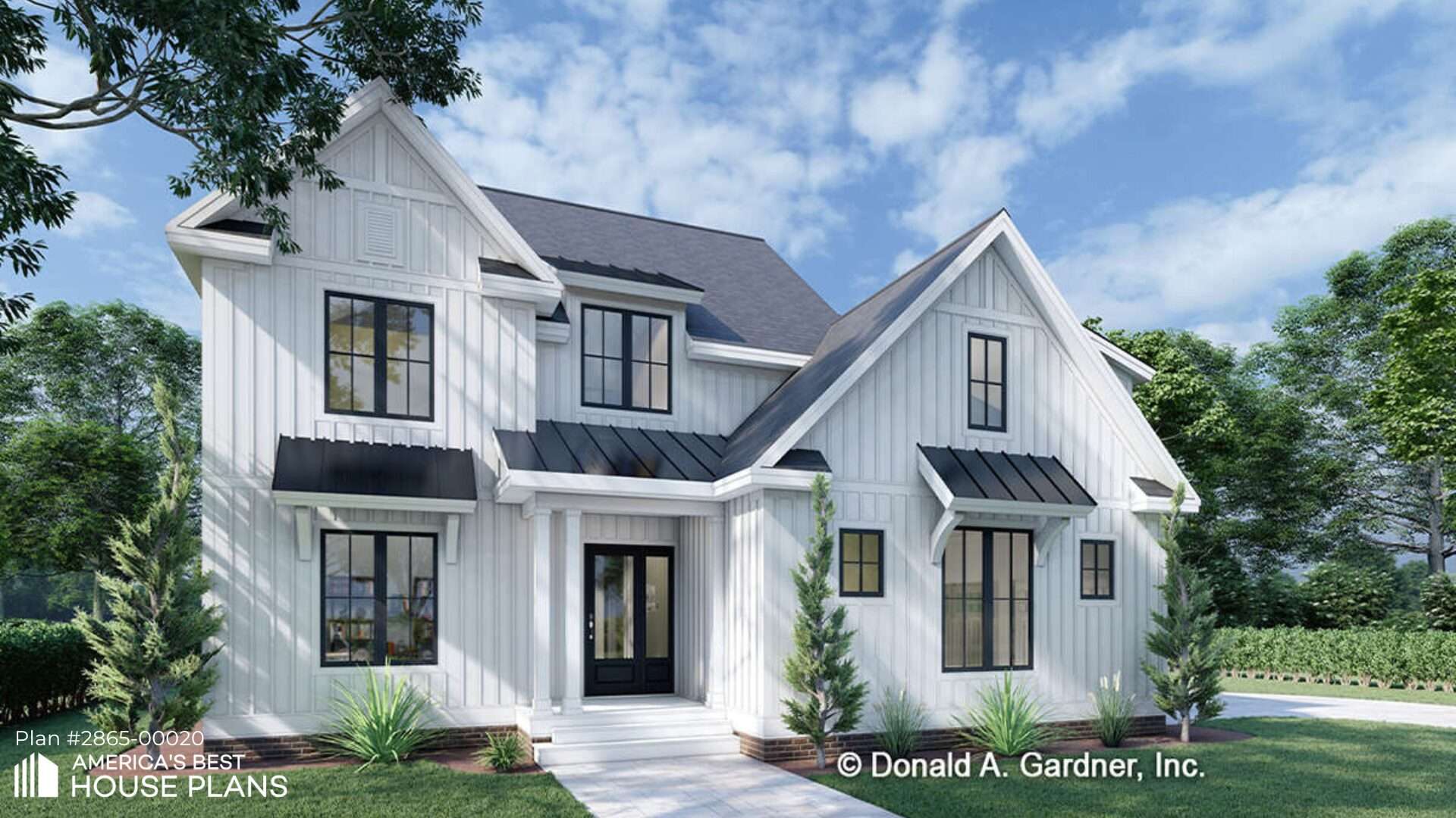 Front exterior of the Red Wings home in Guilderland, NY featuring a white modern farmhouse design with black roof and trim.